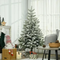 HOMCOM 5ft Artificial Snow-Flocked Tree Holiday Home Indoor Christmas Decoration with Metal Feet, Green(m-8)