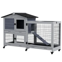 PawHut Rabbit House Outdoor, 2-Tier Large Guinea Pig Hutch Indoor W/ Removable Trays, Openable Roof, for 1-2 Rabbits, Gray(m-11)