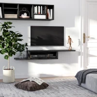 HOMCOM Floating TV Stand for TVs up to 60", Wall Mounted Media Console with 2-Tier Shelf, Entertainment Center Unit for Living Room Bedroom, Black(m-8)