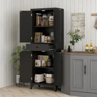 HOMCOM 67" 4-Door Kitchen Pantry with Drawer and Adjustable Shelves, Black(m-2)