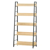 HOMCOM Modern Bookshelf Storage with 5-Tier Wide Shelving, Metal Frame, Wooden Bookcase for Living Room Library Home Furniture, Oak(m-12)