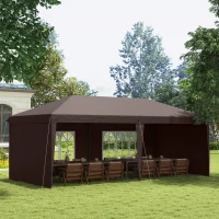Outsunny 10' x 20' Pop Up Canopy Tent with 4 Sidewalls, Instant Gazebo with Carry Bag for Garden, Patio, Coffee(m-2)