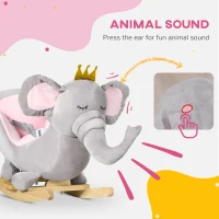 Qaba Baby Rocking Horse Elephant Rocking Chair Toddler Rocker Toy with Sound Wooden Base Seat Safety Belt for 1.5-3 Year Old, gray(m-5)