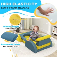 Qaba 14 Pieces Foam Climbing Blocks for Toddlers, Indoor Climb and Crawl Activity Play Set, Yellow(m-5)