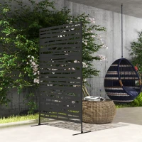 Outsunny Decorative Outdoor Privacy Panel with Stand, Freestanding Metal Outdoor Divider for Garden, Backyard, Deck, Black(m-9)