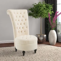 HOMCOM Retro High Back Armless Royal Accent Chair Fabric Upholstered Tufted Seat for Living Room, Dining Room and Bedroom, Cream White(m-10)
