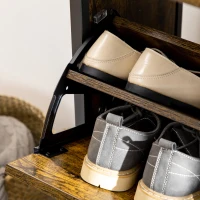 HOMCOM Industrial 12 Pair Shoe Storage Cabinet with 3 Flip Drawers and Open Shelf, Shoe Storage Organizer Rustic Brown(m-10)