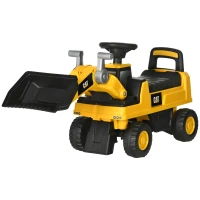 Aosom Caterpillar CAT Licensed Kids Ride on Excavator No Power Construction Vehicles with Manual Shovel, Horn, Hidden Storage(m-11)