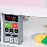 Qaba Wooden Play Kitchen with Realistic Lights and Sounds, Height-Adjustable Kids Kitchen Playset with Microwave, Range Hood, Cooking Accessories, Gift for 3-6 Years Old, White(m-9)