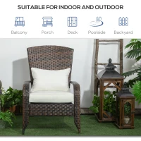 Outsunny Patio Wicker Adirondack Chair, Outdoor All-Weather Rattan Fire Pit Chair w/ Soft Cushions, Tall Curved Backrest and Comfortable Armrests for Deck or Garden, Cream White(m-7)