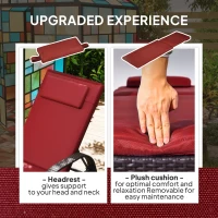 Outsunny Outdoor Lounger, Deck Lounge Chair with Headrest, 5-Level Adjustable, Backrest, Wheels, Deep Coffee and Wine Red(m-5)