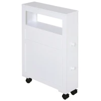 HOMCOM 6.25" x 20.5" x 28.25" Wood Rolling Narrow Bathroom Side Storage Cabinet - White(m-11)
