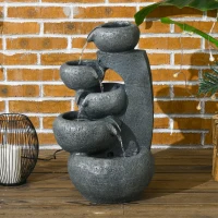 Outsunny 5-Tiered Cascading Bowls Outdoor Water Fountain with LED Lights, Adjustable Flow, 22-inch Resin Waterfall Fountain(m-1)