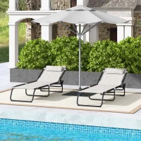 Outsunny 2 PCs Folding Lounge Chairs, Adjustable Chaise Lounges with Headrest for Camping, Hiking, Cream White(m-9)