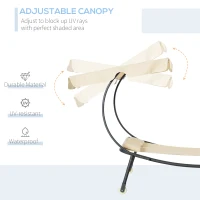 Outsunny Patio Double Chaise Lounge Chair, Outdoor Wheeled Hammock Daybed with Adjustable Canopy and Pillow for Sun Room, Garden, or Poolside, Beige(m-5)