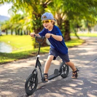 Qaba Adjustable Kids Pro Stunt Scooter Children Street Bike Bicycle Ride On with 12” Tire (Black)(m-1)