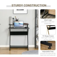 HOMCOM Industrial Computer Desk with Monitor Shelf, R Shaped Writing Table for Home Office, Black(m-5)
