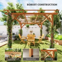 Outsunny 10' x 13' Wood Pergola, Outdoor Gazebo Grape Trellis with Stable Structure for Climbing Plant Support, Dark Brown(m-6)