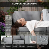 Outsunny 3 Seater Wicker Sofa with Side Trays, Outdoor Patio Couch with 6" Thick Back Cushions, Deep Seating, Mixed Gray(m-6)