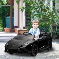 Qaba 12V Lamborghini Huracan Licensed Kids Electric Car with Parent Remote Control, Spring Suspension, Transport Wheel, Black(m-10)