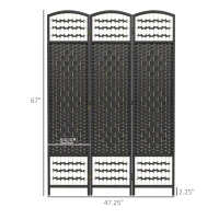 HOMCOM 3 Panel Folding Room Divider Portable Privacy Screen Wave Fiber Room Partition for Home Office Black(m-3)