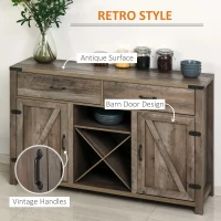 HOMCOM Farmhouse Coffee Bar Cabinet, Sideboard Buffet Cabinet Wine Cabinet with Drawers, Barn Style Doors, Wine Rack, Distressed Oak Brown(m-6)
