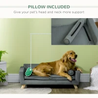 PawHut Dog Couch with Removable Pillows, Foam Pet Sofa, Cat Sofa with Removable Washable Cushion & Water-Resistant Fabric, Gray(m-6)