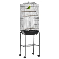 PawHut 62" Rolling Bird Cage Cockatoo House Play Top Finch Pet Supply with Storage Shelf, Wheels - Black(m-2)