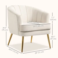 HOMCOM Fabric Armchair, Modern Accent Chair with Gold Metal Legs for Living Room, Bedroom, Home Office, Cream White(m-3)