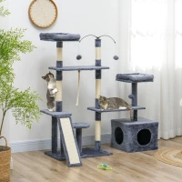 PawHut 53" Cat Tree, Cat Tower with Scratching Posts, Cat Condo, Beds, Platforms, Toy Balls for Indoor Cats, Dark Grey(m-8)