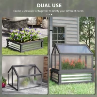 Outsunny Raised Garden Flower Bed Kit with Greenhouse, Wooden Cold Frame Planter, 35.5" x 31.5" x 36", Gray(m-4)