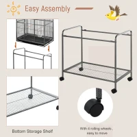 PawHut 30'' Large Rolling Metal Bird Cage Bird House with Detachable Rolling Stand, Storage Shelf, Wood Perch Food Container - Black(m-4)