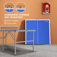 Soozier Portable Ping Pong Table Set, Foldable Table Tennis Table with Net, 2 Paddles, 3 Balls for Outdoor Indoor, Blue(m-4)