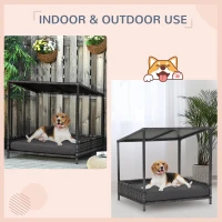 PawHut Wicker Dog House Raised Rattan Dog Cat Bed for Indoor Outdoor Garden Patio Pet Sofa with Cushion Medium Sized Pet Grey(m-4)