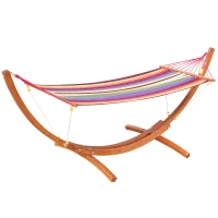 Outsunny 10' Outdoor Swing Hammock, Hammock with Wood Stand Rainbow Bed, Heavy Duty Roman Arc Hammock for Patio, Backyard, Balcony, Porch, Multi Color(m-2)