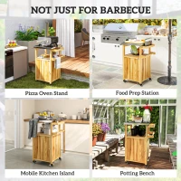 Outsunny Outdoor Grill Cart w/ Stainless Steel Top, Solid Wood Outdoor Kitchen Island w/ Wheels, Integrated Hole, Natural Wood(m-7)