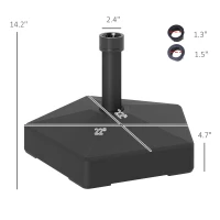 Outsunny Patio Umbrella Base Holder, Heavy Duty Outdoor Umbrella Stand Base, Filled Up to 42lbs with Stand or 33lbs with Water for Garden, Poolside, Black(m-3)