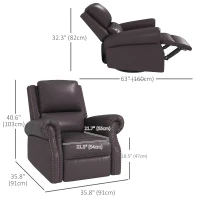 HOMCOM Swivel Recliner Chair, Reclining Sofa, PU Leather Rocker with Thick Padded Back and Seat for Living Room, Brown(m-3)