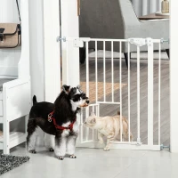 PawHut Pet Gate Extra Wide Press-Mounted with Cat Door, Auto Closing Pet Gate for Stair, Hallway, 29-32 Inch, White(m-8)