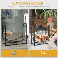 Outsunny 33" Firewood Rack Outdoor Indoor with 4-Piece Fireplace Tools, Firewood Holder with 2 Tiers, Curved Bottom Log Holder for Fireplace, Wood Stove, Hearth, Fire Pit, Black(m-7)