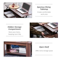 HOMCOM Modern Lift Top Coffee Table, Convertible Center Table with Hidden Storage Compartment and Storage Shelf for Living Room(m-5)
