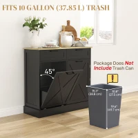 HOMCOM 10 Gallon Hidden Garbage Bin Cabinet, Tilt Out Trash Cabinet w/ 2 Drawers, Freestanding Kitchen Island, Black(m-5)