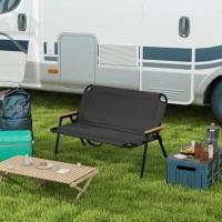 Outsunny 2-Seat Folding Patio Bench Camping Chair, Sports Chair with Armrest, Mesh Fabric Seat for Lawn, Black(m-8)