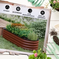Outsunny 6.4' x 2' x 1.4' Galvanized Raised Garden Bed Kit, Metal Planter Box with Safety Edging, Brown(m-7)