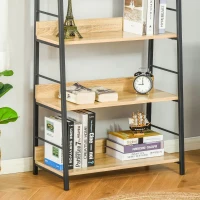 HOMCOM Modern Bookshelf Storage with 5-Tier Wide Shelving, Metal Frame, Wooden Bookcase for Living Room Library Home Furniture, Oak(m-8)