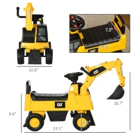 Aosom Kids Excavator Ride on Toy CAT Licensed with Manual Shovel, Horn, Hidden Storage for 18-36 Months, Yellow(m-3)