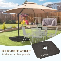 Outsunny 4-Piece 175lb Cantilever Patio Umbrella Base Weights for Offset Hanging Umbrella, HDPE Water or Sand Filled Umbrella Weights for Cross Base Stand, Brown(m-4)