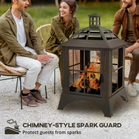 Outsunny Wood-Burning Fire Pit, Chimney Style Firepit with Poker, 28" x 28", Black(m-4)