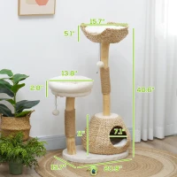 PawHut 41" Cat Tree for Indoor Cats with Wooden Cat Scratching Posts, Cat Condo, Cat Beds & Toy Balls, Cream White(m-3)