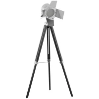 HOMCOM Vintage Tripod Floor Lamp, Nautical Cinema Standing Searchlight with Wood Legs and Adjustable Height for Living Room, Bedroom, Black and Silver(m-2)